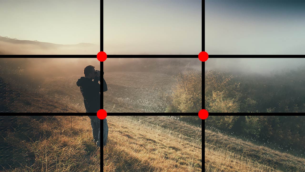 Aplicação de grade da regra dos terços na fotografia.